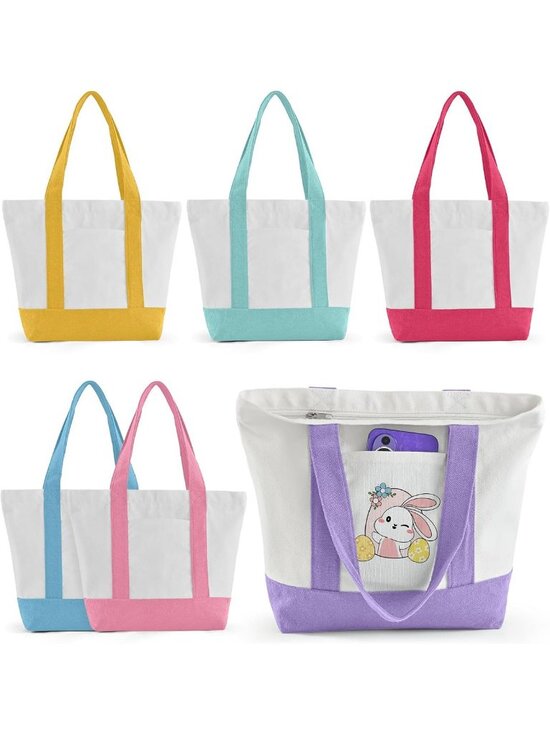 Handbags - Stylish Mini Canvas Tote Bag with Pockets & Zipper - Perfect Small Everyday Bag